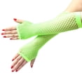 thumbnail image 1 of Besufy 1 Pair Women High Elastic Fishnet Gloves Arm Cover Nylon Elbow Length Half Finger Mesh Gloves Costume Accessory,Fluorescent Green, 1 of 9