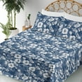 thumbnail image 3 of Ambesonne Hibiscus Pattern Fitted & Flat Sheet with Shams 4 Pcs Set, Romantic Winter, Queen, Dark Sky Blue and Off White, 3 of 5