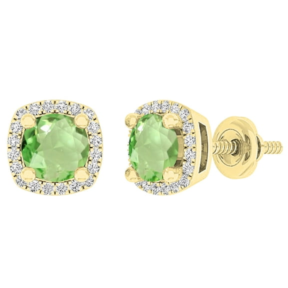 Dazzlingrock Collection 5mm Round Peridot & White Diamond Halo Screwback Stud Earrings for Women (0.10 ctw, Color I-J, Clarity I1-I2) in 18K Yellow Gold