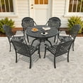 thumbnail image 6 of Hzzkey 7-Piece Round Cast Aluminum Patio Set , Blue Cushions , Umbrella Hole , Black, 6 of 11