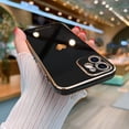 thumbnail image 2 of Compatible with iPhone 12 Case for Women Girl Cute Love-Heart Luxury Bling Plating Soft Back Cover Raised Full Camera Protection Bumper Silicone Shockproof Phone Case for iPhone 12, Black, 2 of 5