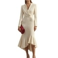 thumbnail image 2 of Women's Blazer Dress Suit Dress Long Sleeve Notch Collar Waist Defining Bodycon Fishtail Hem Dress for Office Spring Fall,Beige,L, 2 of 5