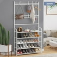 thumbnail image 6 of HONEIER Coat Rack, Coat Rack Stand with 8 Removable Hooks and 5 Storage Shelves, Modern Industrial Style Coat Rack Stand for Entryway Hallway 31*10*67 Inch Hall Tree Shoe Rack, White, 6 of 6