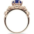 thumbnail image 5 of Art Deco Ring Sunflower Design Round Blue Sapphire Cubic Zirconia Rose Tone 925 Sterling Silver, Size 9, 5 of 7