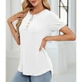 thumbnail image 6 of XuJwPNcy Womens Casual Henley Tshirts Texture Round Neck Button Short Sleeve Tops Summer Loose Fit Dressy Blouses, 6 of 6