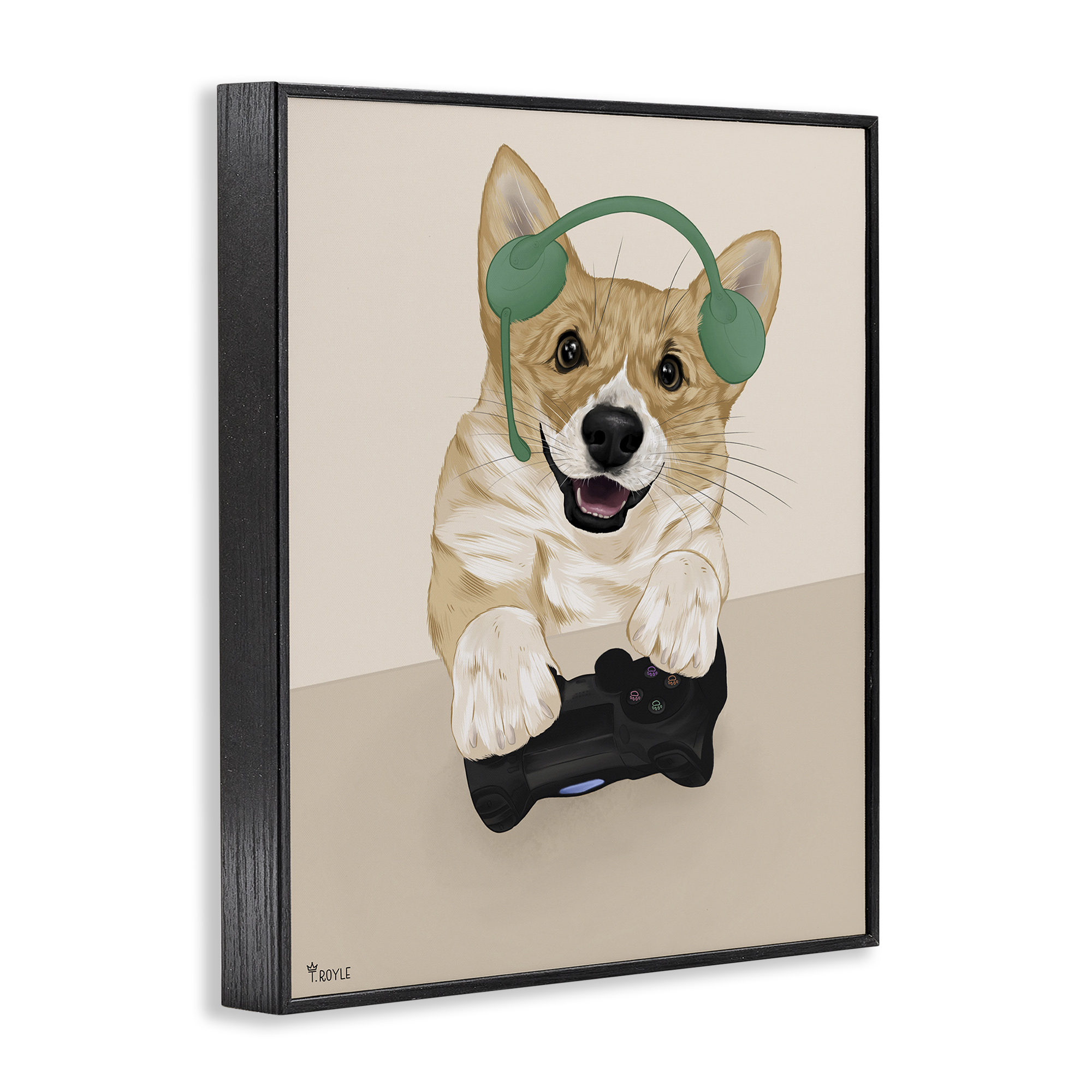 Stupell Industries Happy Gamer Dog Animals & Insects Painting Black Framed Art Print Wall Art, 24 x 30