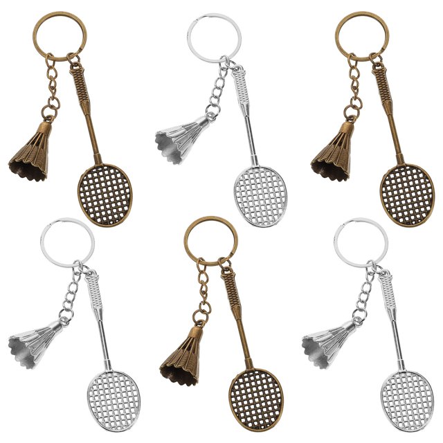 BRIGHTFUFU 6Pcs Badminton Pendant Keyring Zinc Alloy Silver And Bronze For Everyday Use And Future Gift