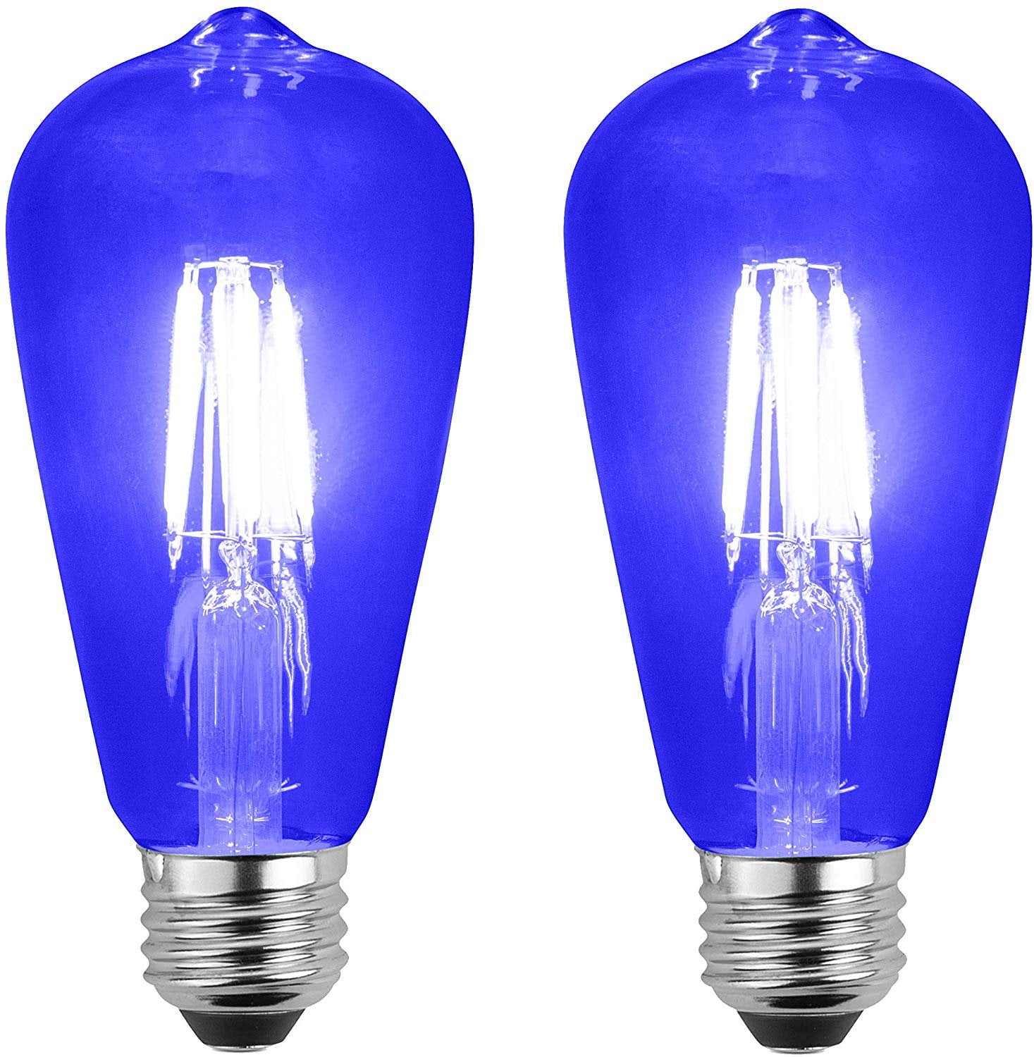 SleekLighting LED 4Watt Filament ST64 Blue Colored Light Bulbs Dimmable