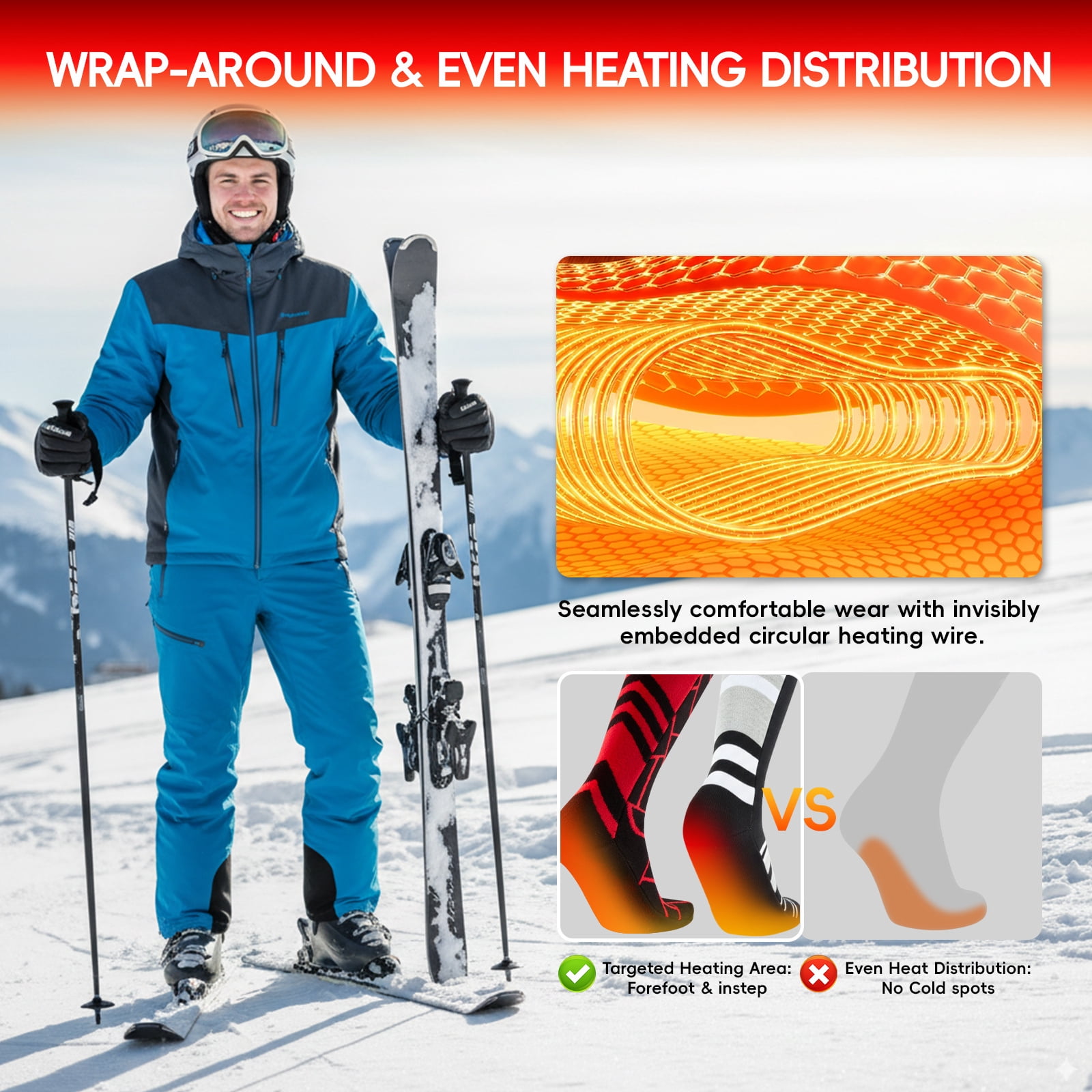 Lobmouse Heated Socks for Men Women, 8000mAh Rechargeable Electric Socks, Battery Operated Socks Foot Warmer Socks for Men Women,Outdoor Hunting Skiing Cycling Camping Hiking,Non-APP Control