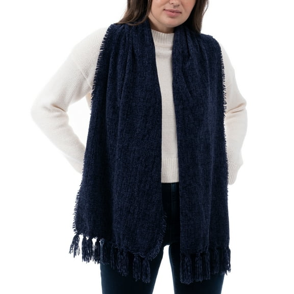 Style and Co Women's Fringe-Trim Chenille Scarf, Navy, One Size