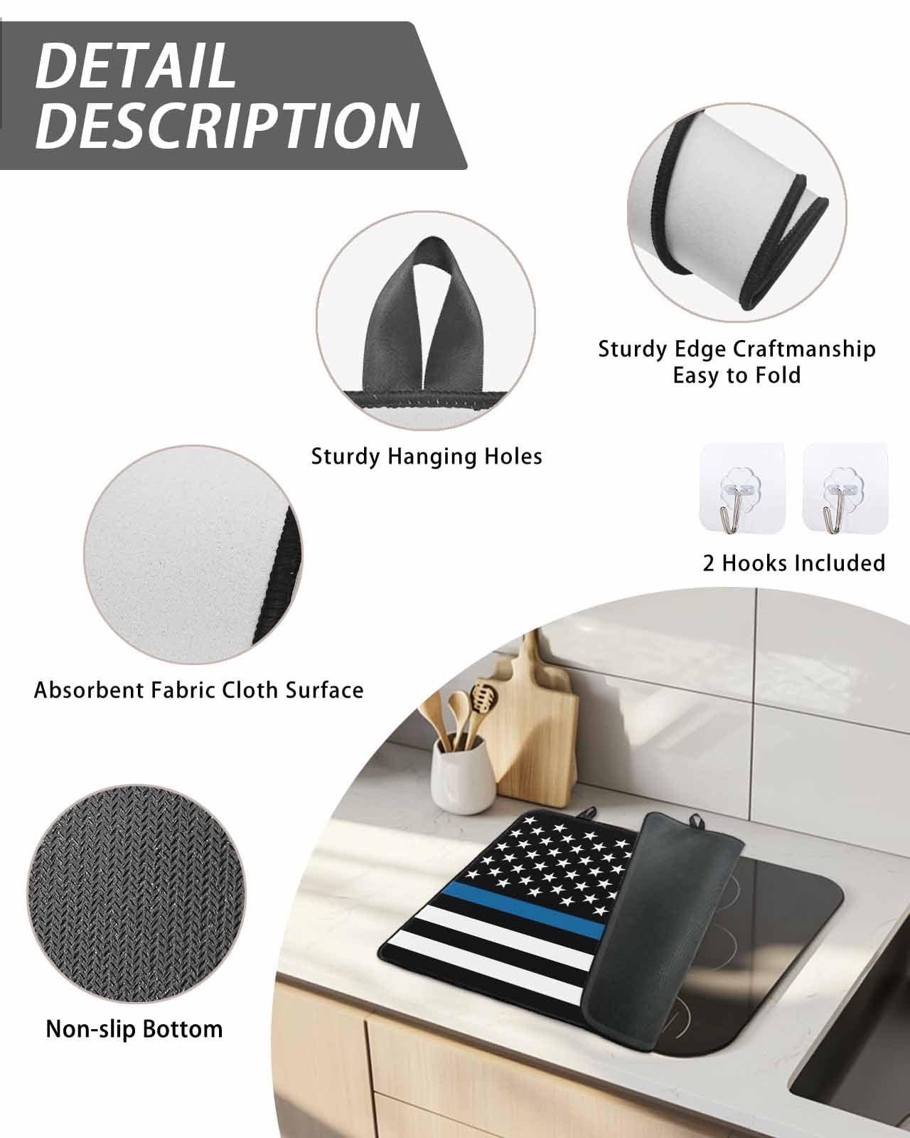 Stove Top Covers for Electric Stove,Blue White American Police Flag Glass Stovetop Cover Protector,Honoring Law Enforcement Officers Cooktop Protector Oven Mat for Kitchen Countertop 24"x21"