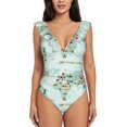 thumbnail image 2 of Yiaed World Travel Map Print Women's Ruffled One Piece Swimsuit V Neck Swimwear Slimming Monokini for Woman-XX-Large, 2 of 8