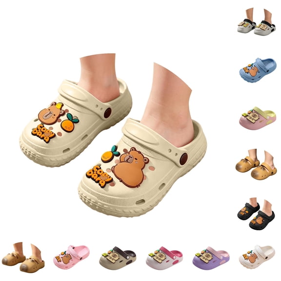 LIIPEE Girls Sandals Kids Casual Summer Cute Cartoon Decoration Lightweight Garden Slide Hole Shoes Outdoor Comfortable Soft Outsole Non- Footwear,5-5.5 Years