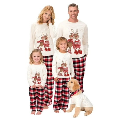 

QILINXUAN Family Christmas Pjs Matching Sets Baby Christmas Matching Jammies for Adults and Kids Holiday Xmas Sleepwear Set Christmas Family Pajamas Cartoon Elk Plaid Pattern Clothing