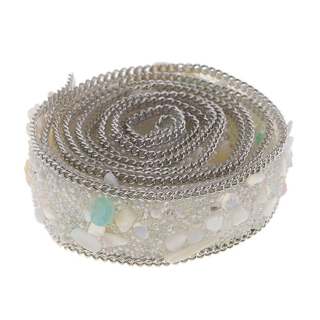 Crystal Rhinestone Ribbon Applique for Sewing Women Clothes Belt DIY - white and White +