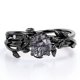 thumbnail image 1 of JeenMata Anillo de Bodas Solitario con Hojas y Enredaderas Cuarzo Rutilado Negro de Talla Redonda de 0,5 TCW; Baño de Oro Negro de 18 K sobre Plata, 1 of 6