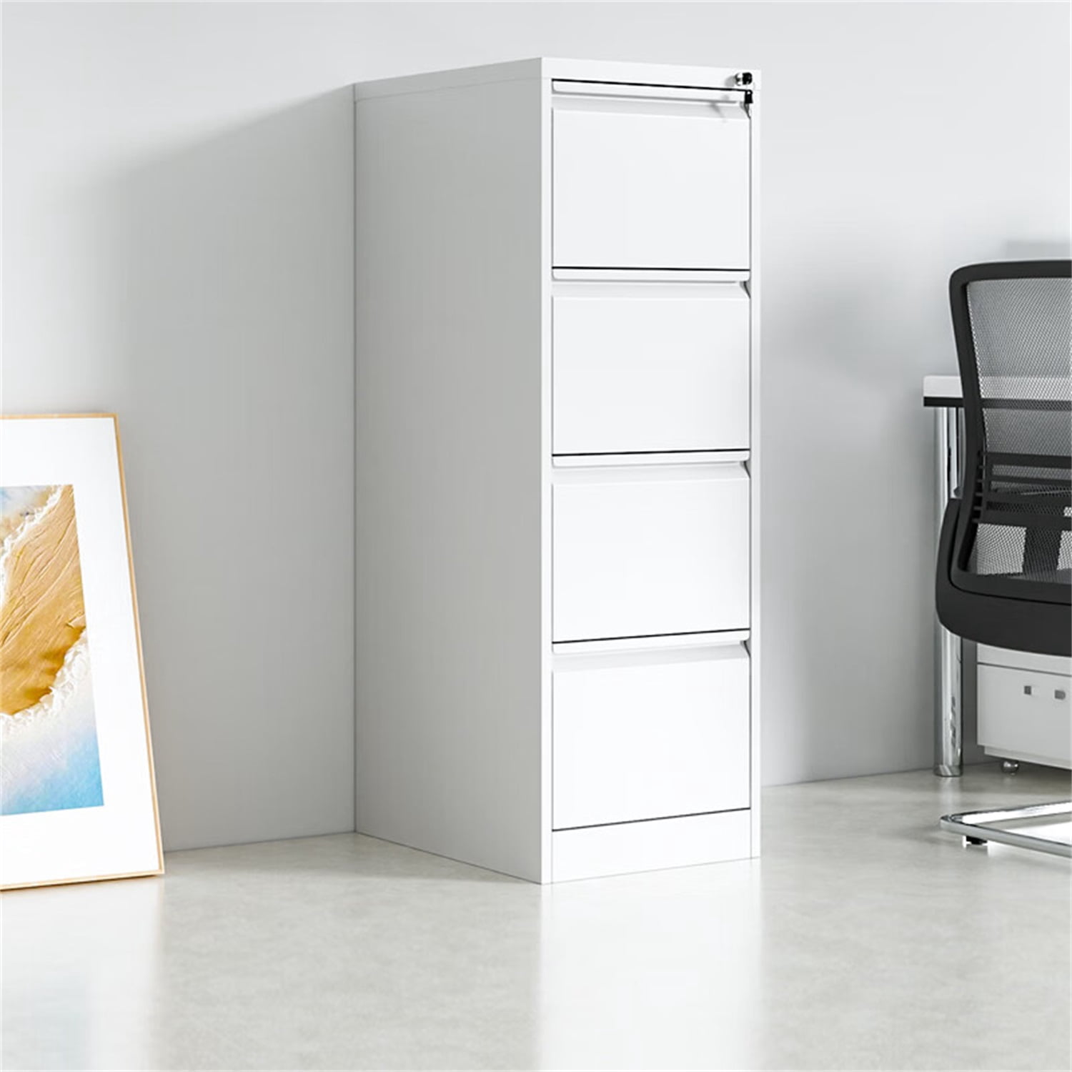 Heavy Duty 4 Drawer Metal File Cabinet with Lock, Vertical Steel Filing Cabinet for Home Office, Secure Storage Drawer for Letter, A4, Legal Files, Saving Organizer