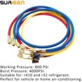 thumbnail image 2 of Refrigerant Charging Hose with Ball Valves for R410A R134A R12 R22 R502 R404 Refrigerant Charging Hoses HVAC, 1/4'' SAE HVAC Manifold Hose Set 800 PSI Red/Yellow/Blue (3pcs), 2 of 5
