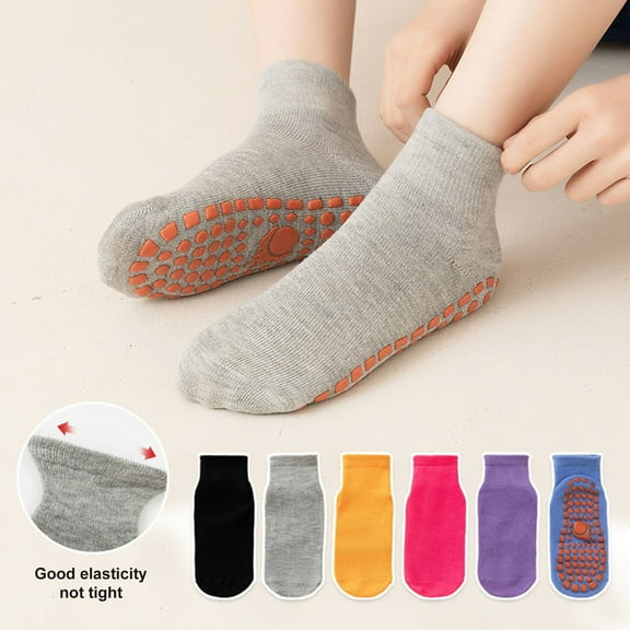 1 Pair Trampoline Socks Anti-skid Silicone Grip Bottom Great Friction Solid Color High Elasticity Sweat Absorption Adult Home Yoga Socks Floor Socks