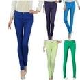 thumbnail image 4 of WREESH Womens Jeans Fashion Pencil Pants Solid Button Denim Slim Pants Green, 4 of 4