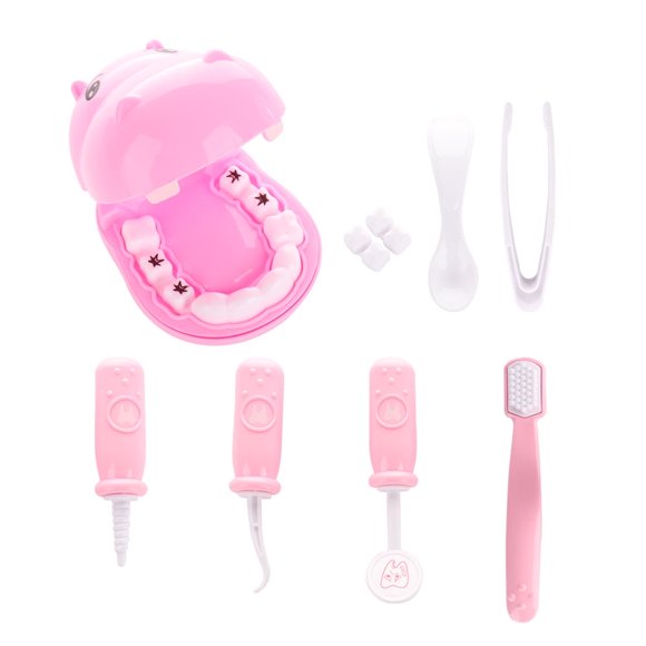 9 Pcschildren‘S Educational Play House Dental Clinic Doctor Toy Hippo Animal Set