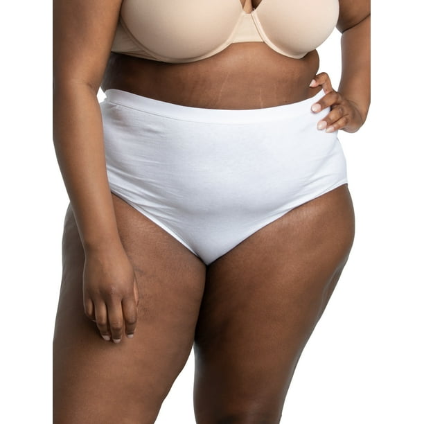 Fit for Me Women's Plus Size White Brief Underwear, 6 Pack, Sizes 9-13