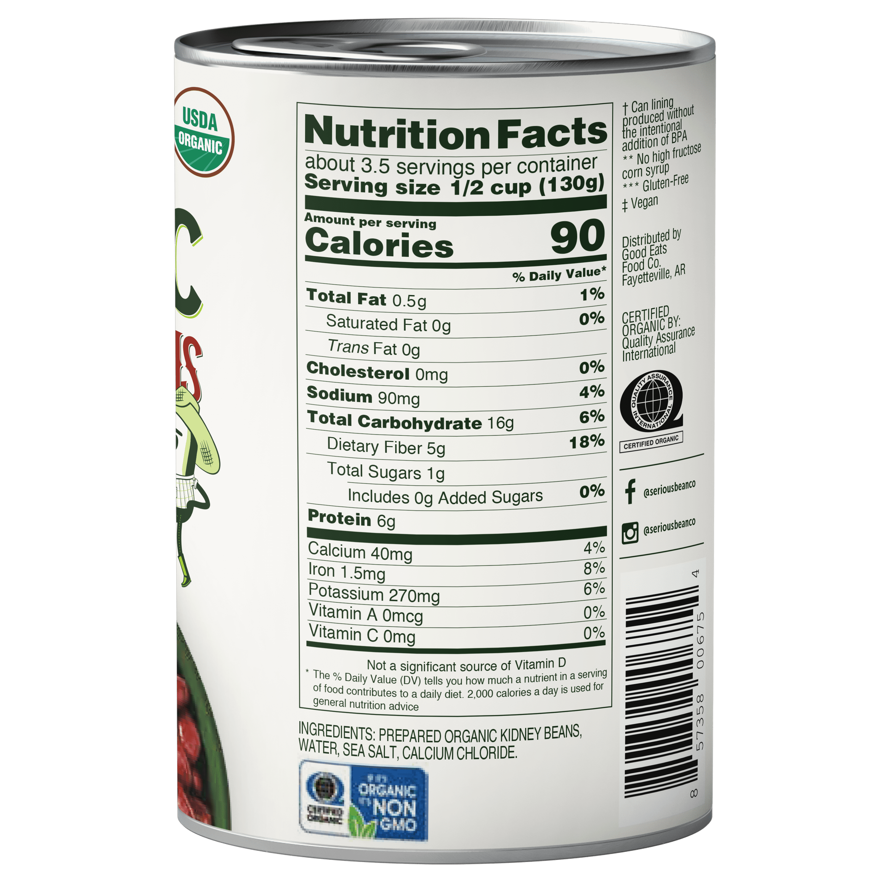 (12 Cans) Serious Bean Co Organic Red Kidney Beans, Gluten-Free, 15 oz