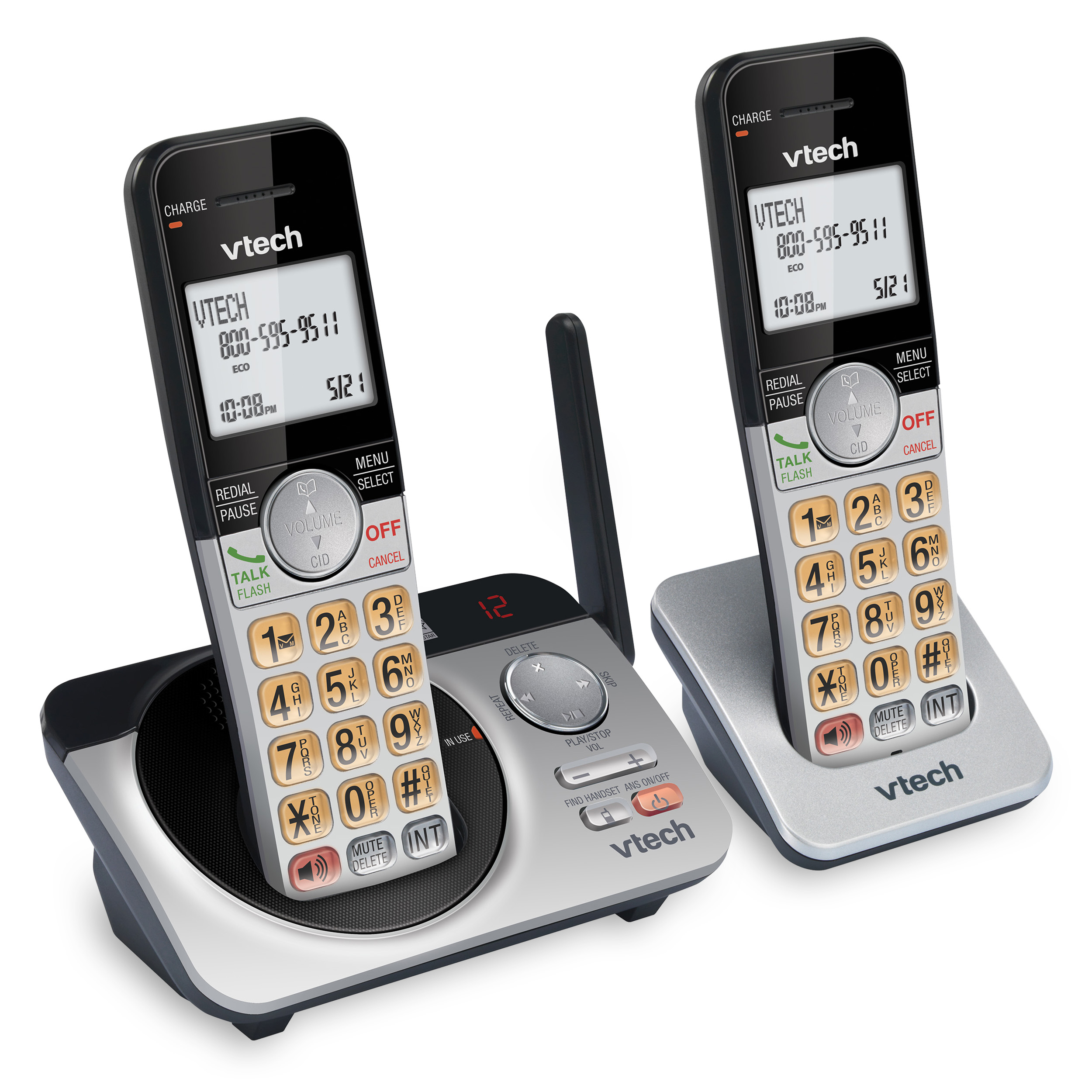 VTech CS5229-2 2 Handset Extended Range DECT 6.0 Cordless Phone with Answering System (Silver/Black) - image 2 of 18