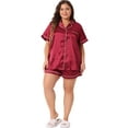 thumbnail image 3 of DARING DIVA Women's Plus Size 2-Piece Satin Button Down Pajamas Set 2X Burgundy, 3 of 6