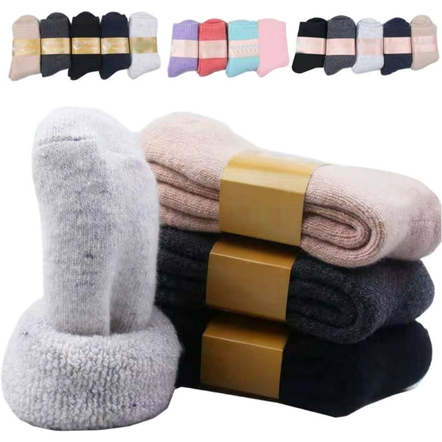 1 Pair Mid-Tube Ribbed Cuffs High Elastic Fleece Lining Unisex Socks Faux Wool Knitted Solid Color Warm Crew Socks