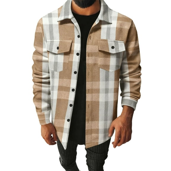 USNSM Men's Classic Flannel Shirts Brushed Fleece Flannel Shirts Jacket Button Down Soft Casual Plaid Fall Shirt with Pockets Yellow XXXL