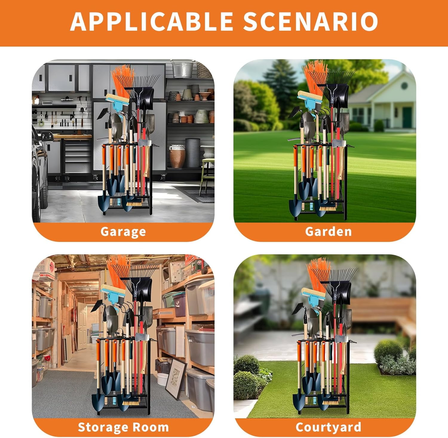 Yesurprise Garden Tool Organizer, Yard Tool Organizer, Metal Yard Tools Storage, Heavy Duty Garden Tool Organizer for Garage, Partitioned Tool Organizer and Storage for Shed, Garage, Tool Stand