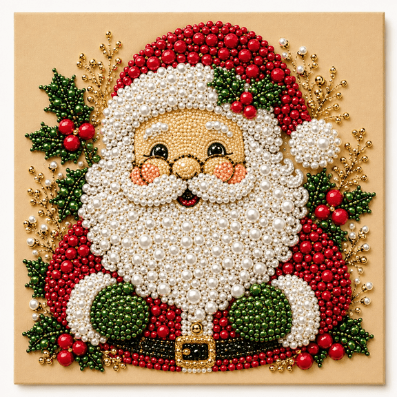 DIY Christmas Pearl Diamond Painting Art Kit, 5 Classic Character Designs with Santa, Teddy Bear, Gingerbread Man, Reindeer and Snowman for Nostalgic Holiday Decor