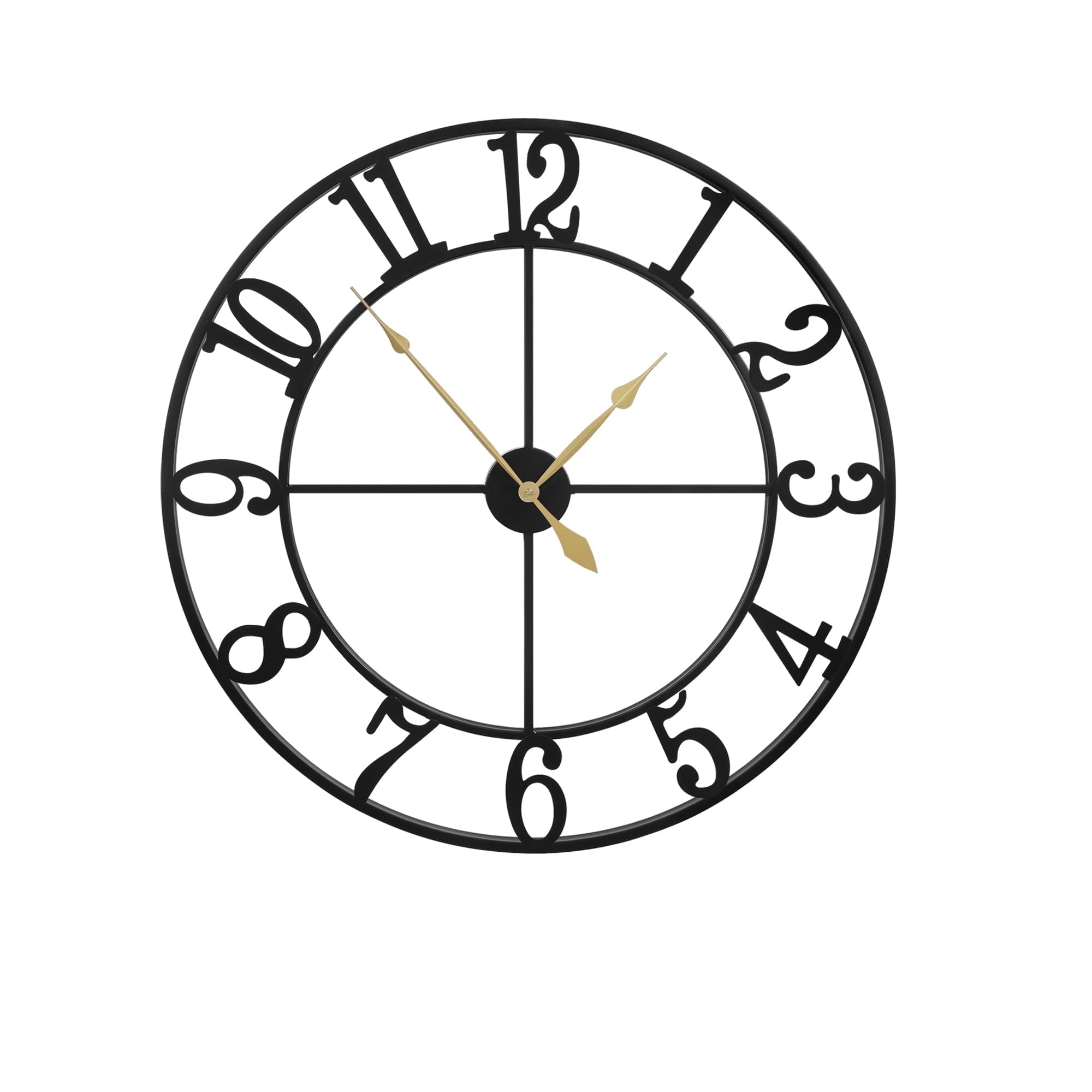 Mee 2ou 16Inch Black Large Arabic Numeral Wall Clocks for Living Room,Silent Non‑Ticking,Oversized Modern Decorative Metal Industrial Wall Clock for Patio Waterproof,Farmhouse,Kitchen,Bedroom