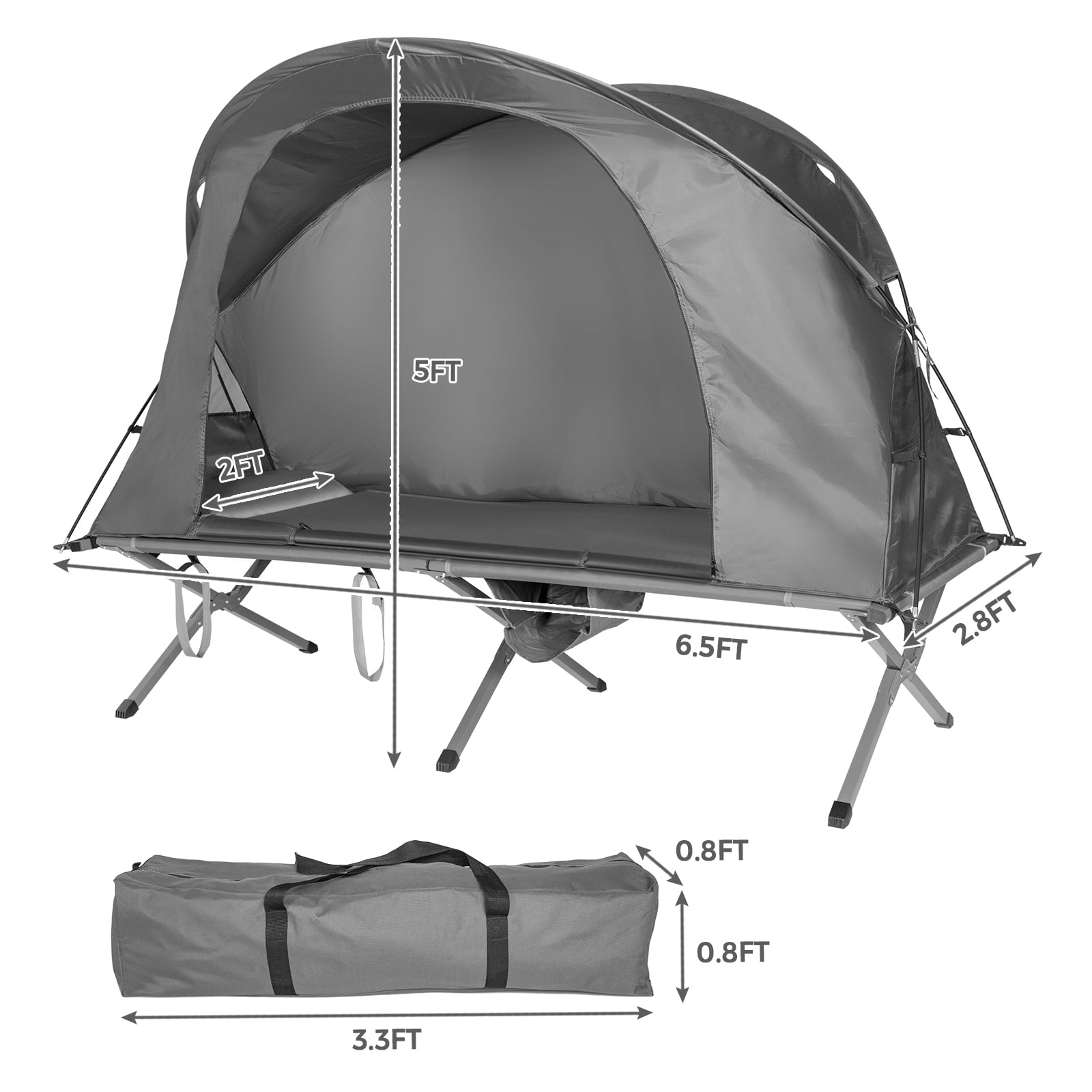 Patiojoy 1-Person Folding Camping Tent Cot Portable Outdoor Tent for Backpacking & Hiking Gray
