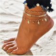 thumbnail image 1 of 3 pulseras de tobillo para mujer, color dorado, ajustable, en capas, para playa, 1 of 5