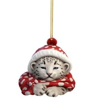 Lilixerw Cute Snow Leopard Acrylic Ornament,Christmas Mini Animal Pendant for Car Mirror,Home,Christmas Tree Decor,3.15 Inch