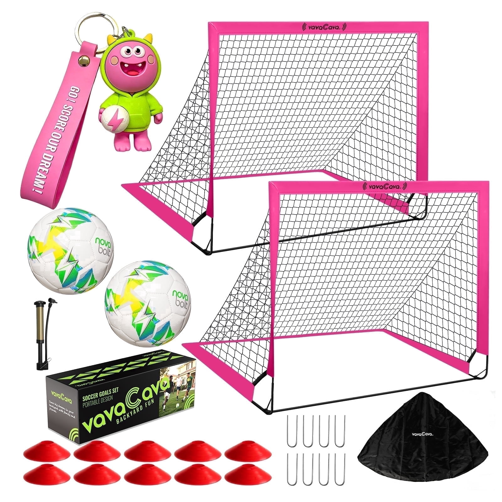 VAVACAVA, Soccer Goals, 4'x3' Portable Set, 2 Nets, 2 Balls, Cones