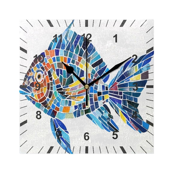 Abstract Glass Fish Wall Clock Battery Operated Silent Non-Ticking Bedroom Office Kitchen Home School Decor 7.8"(Black)