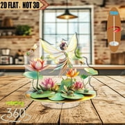 1pc 2d flat Rotating acrylic centerpiece featuring a whimsical fairy with glittering wings dancing on a golden lily pad perfect for summer celebrations and garden-themed events