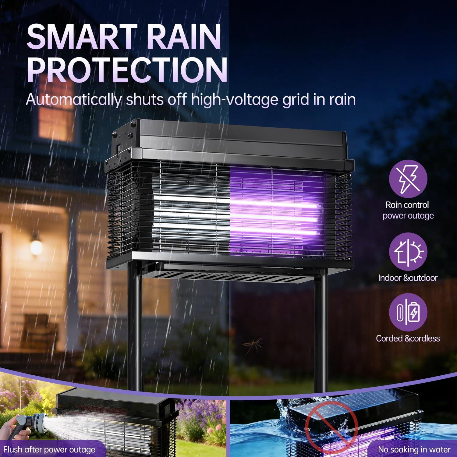 Solar Zapper Outdoor  4000 Sq.ft Mosquito With Smart Rain Off Rechargeable Killer Lamp Wireless Fly For Yard Patio Rv Camping (black)