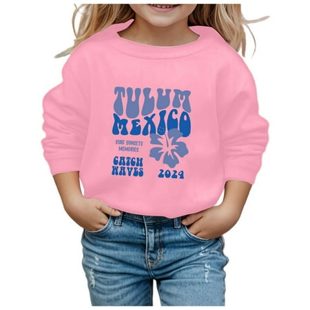 

PMVFHDE Kid Sweatshirts Boys And Girls Pullover Casual Loose Children Round Neck Long Sleeve Hoodie Pink 11-12 Years