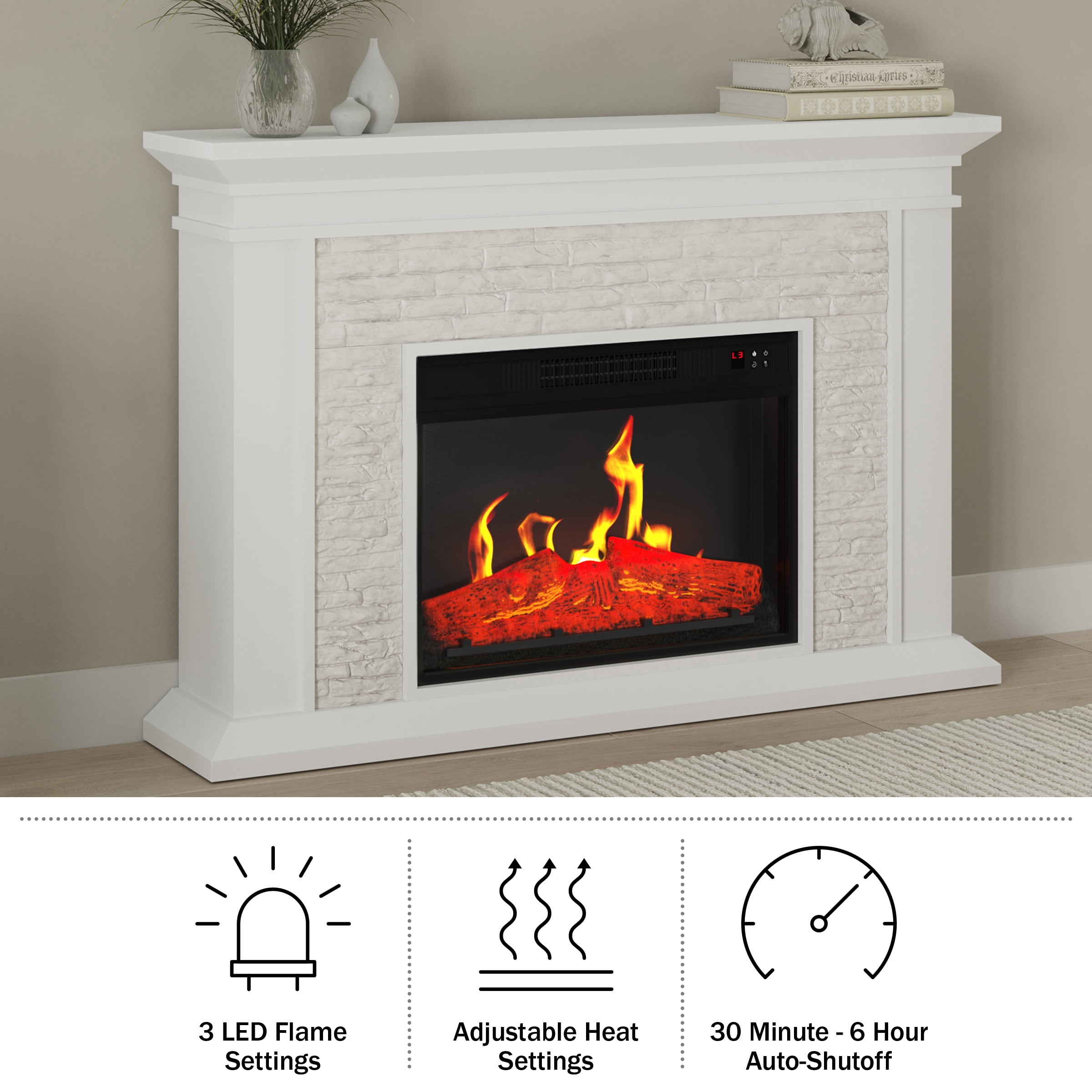 Northwest 47-inch Freestanding Electric Fireplace with Mantel and Remote (White) Sansujyuku sansujyuku.com