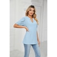 thumbnail image 2 of XCHQRTI Pleated Puff Sleeve Shirt Women's V Neck Solid Color Tops Summer Hollow Tunic Dressy Blouse, 2 of 8
