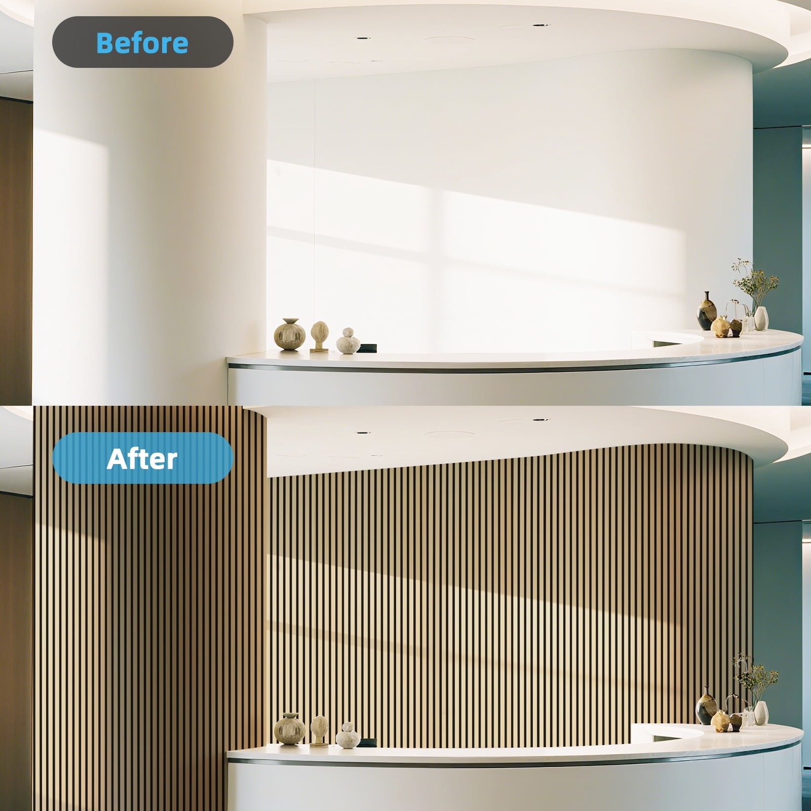2 Pcs 95.3'' x 23.8'' 3D Slat Wall Paneling,Sound Absorbing Wall Panls for Living Room,Curved Wall Décor(30.9 sq.ft./Case)