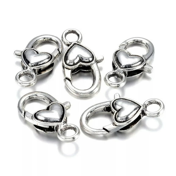 U8MO 10pcs Tibetan Alloy Heart Lobster Claw Clasps Antique Silver Big Closures 27mm