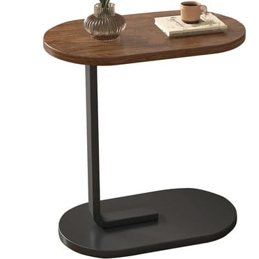 SUSUZI C-Shaped End Table Small Side Table for Couch Sofa Bedside Table for Living Room Bedroom,  12" W x 18 L x 24.5" H, Walnut & Black