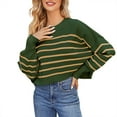 thumbnail image 2 of Baqcunre Sweaters For Women Women'S Autumn/Winter Round Neck Long Sleeve Stripe Loose Short Pullover Sweater Hoodies For Women Womens Fall Fashion 2023 Green M, 2 of 4