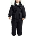 thumbnail image 4 of SGFCWSX Kids Winter Snowsuit Set Puffer Jacket with Furry Hood and Bib Overalls for Boys Girls Waterproof Insulated Cold Weather Outfit Black Size 6-12 Month, 4 of 7