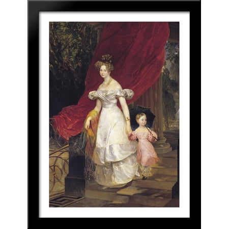 Portrait of Grand Duchess Elena Pavlovna and Her Daughter Maria 28x38 Large Black Wood Framed Print Art by Karl Bryullov